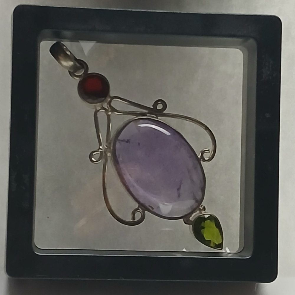 Purple Amethyst Pendant with Garnet and Peridot Accents